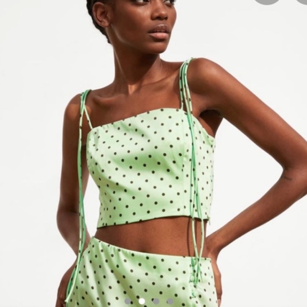 Zara Mint Green and Black Polka Dot Cropped Cami
